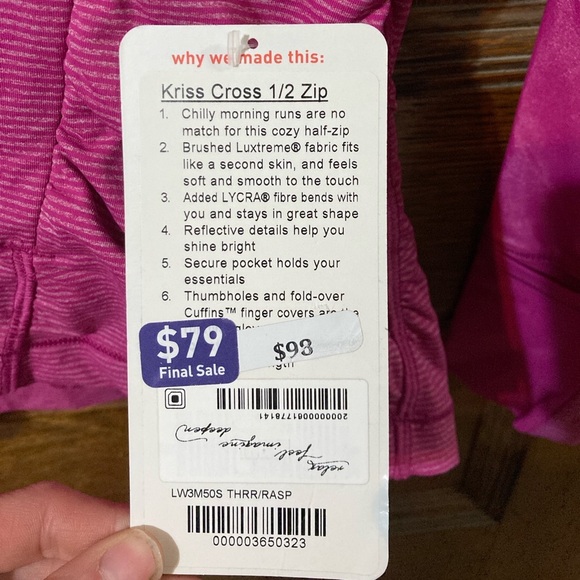 Lululemon Kriss Cross 1/2 Zip Pullover Striped Heathered Raspberry Size 6 - Picture 3 of 5